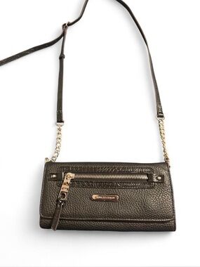 Black bag with  Metallic Bronze Pebbled Leather Crossbody with silver  Hardware